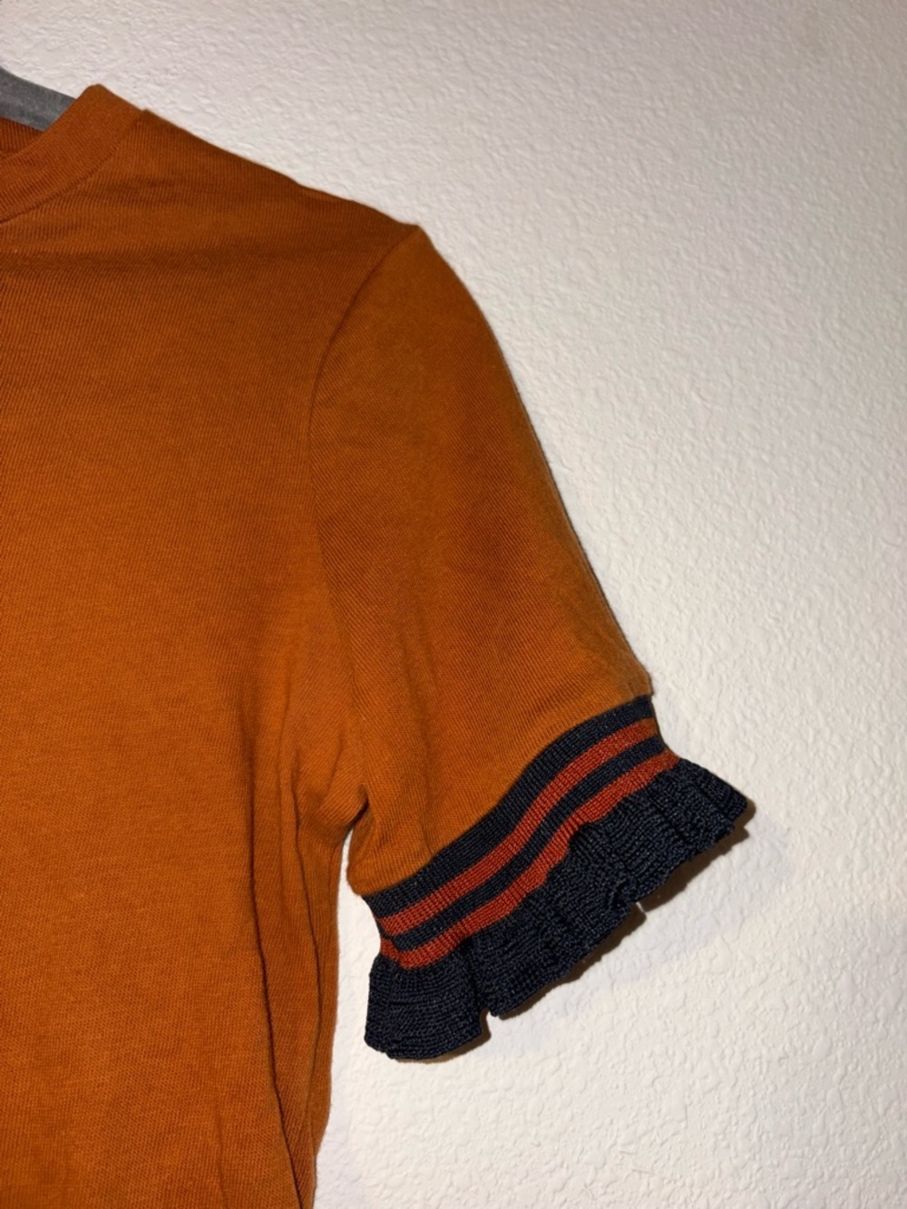 Zara Burnt Orange Short Sleeve Ruffle Cuff Tee - Picture 2 of 4